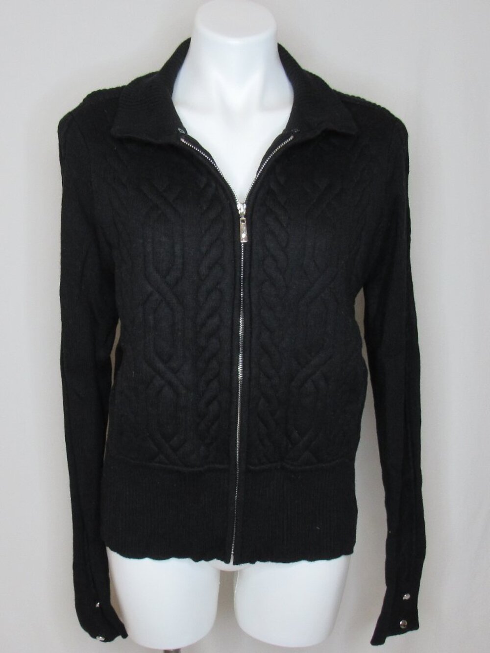 White Houe Black Market Full Zip Cardigan Sweater Cable Stitched Women's XL